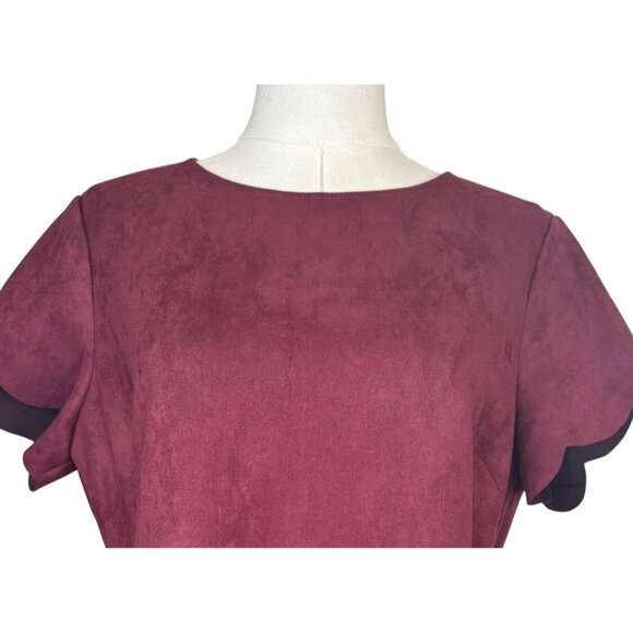Pappagallo Size 12 Burgundy Suede-Style Scalloped Hem Dress - Picture 6 of 16